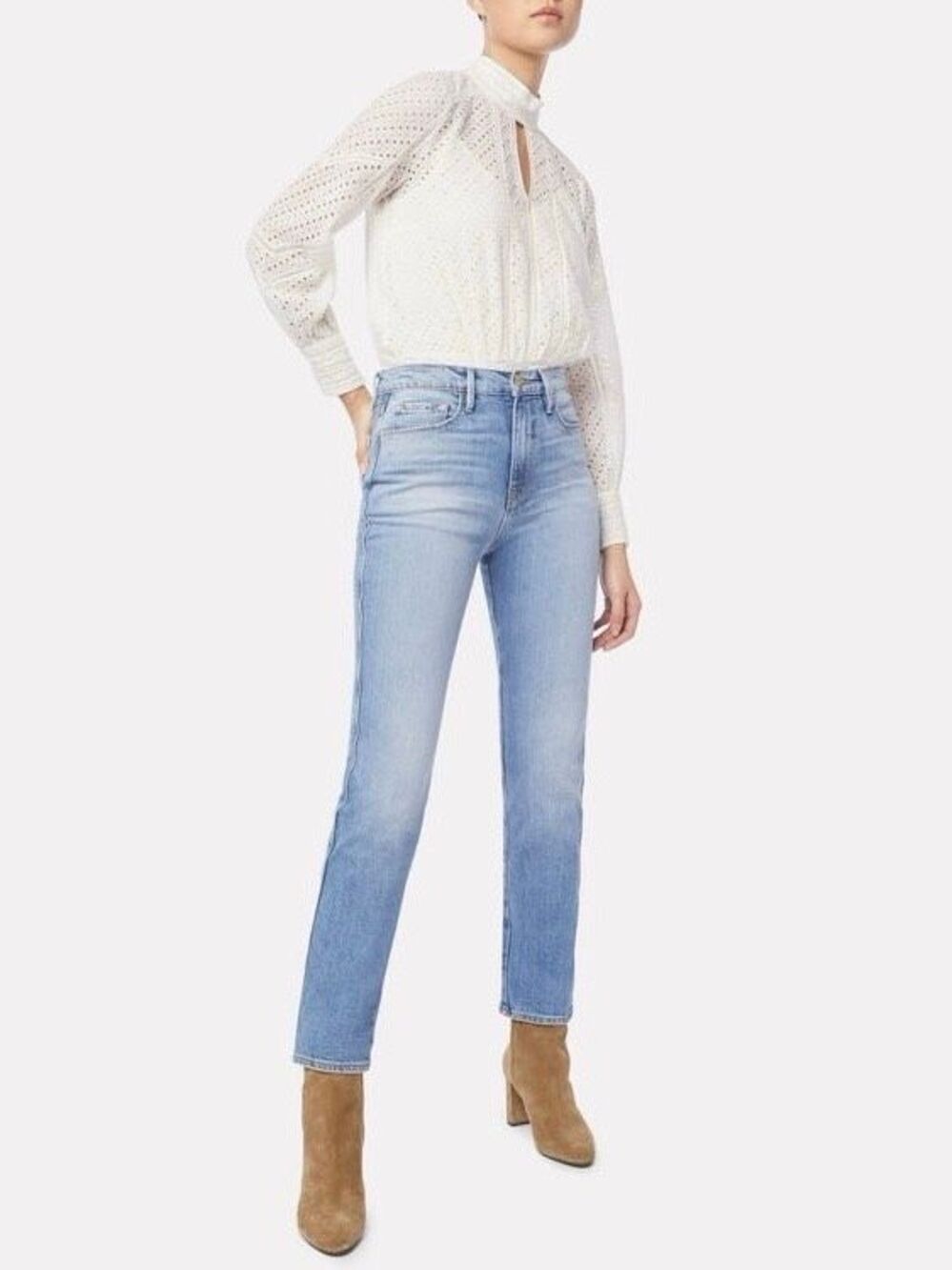 NEW FRAME Off White Eyelet Party Top Women’s XS